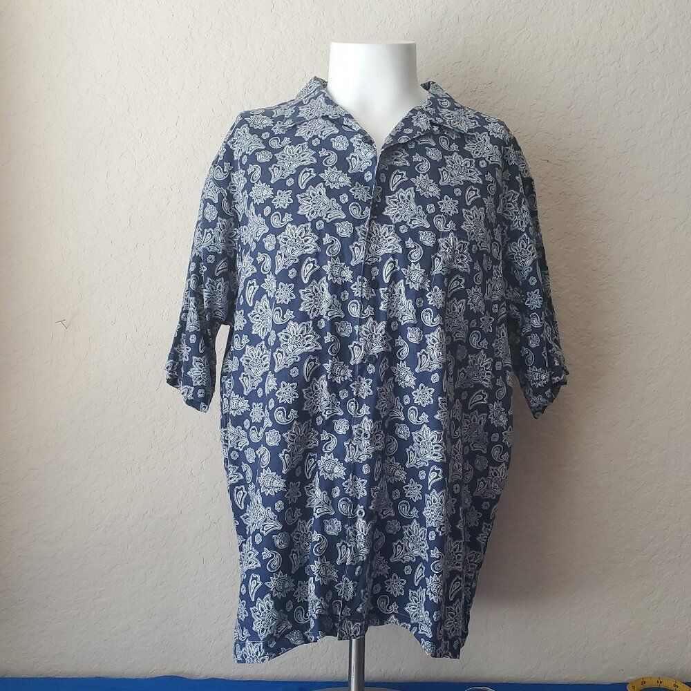 Daniel Cremieux Signature Collection Shirt Mens XL Blue Paisley Floral Button Up